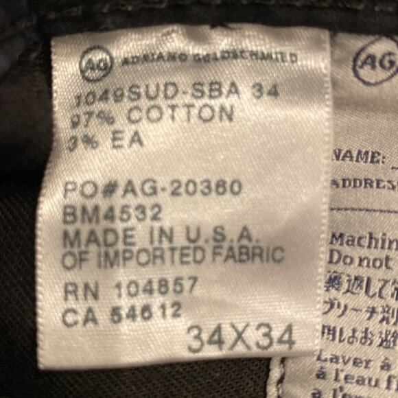 AG JEANS THE PROTEGE STRAIGHT LEG Black Pant 34x34 - Picture 8 of 8